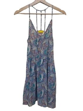 Paisley Print Strappy Midi Dress in Teal & Purple